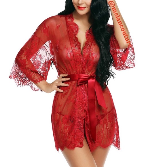 Kimono Robe Babydoll Lingerie Mesh Set - Picture 4 of 6
